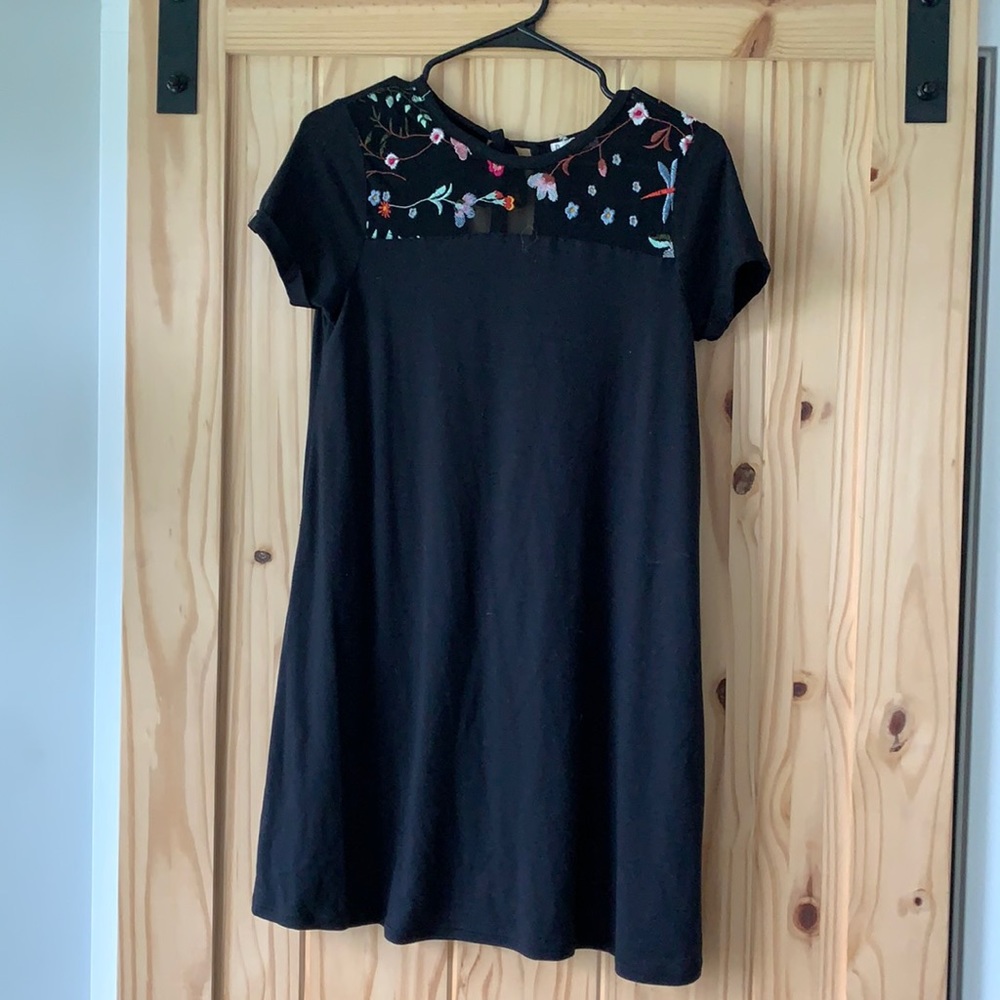 Black tshirt dress with flower stitching-size small